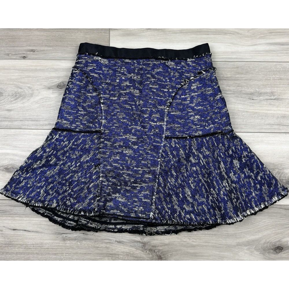 Rebecca Taylor Tweed Lace Shimmer Metallic Flounce Flip‎ Skirt Size 2